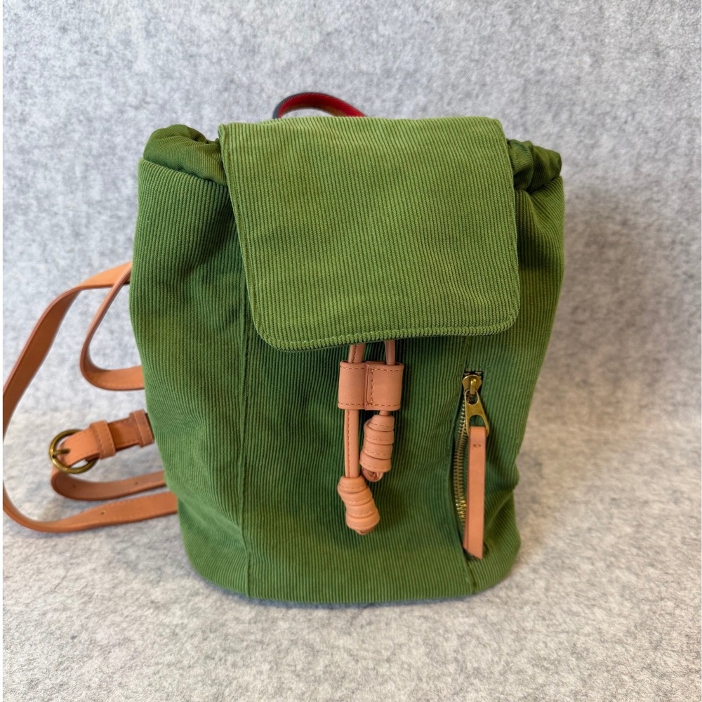 Universal Thread Green Corduroy Mini Backpack with Flap and Drawstring Closure